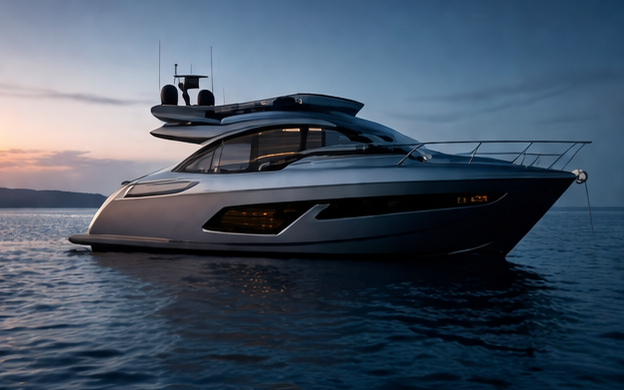 Luxury yacht at sunset in Lanzarote